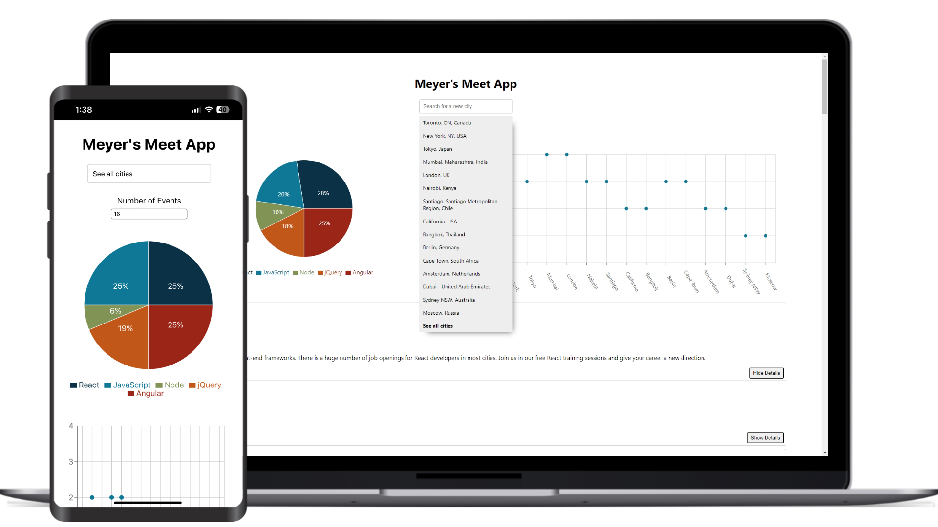 Computer and Phone Screen showcasing the Meyer's Meet App